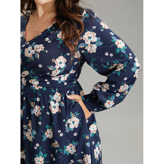 Elegant senior waist cut floral dress MIDI skirt