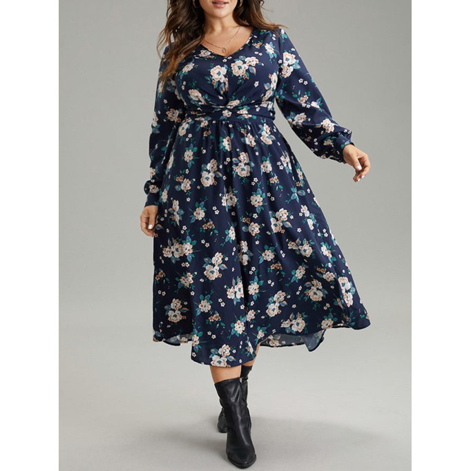 Elegant senior waist cut floral dress MIDI skirt