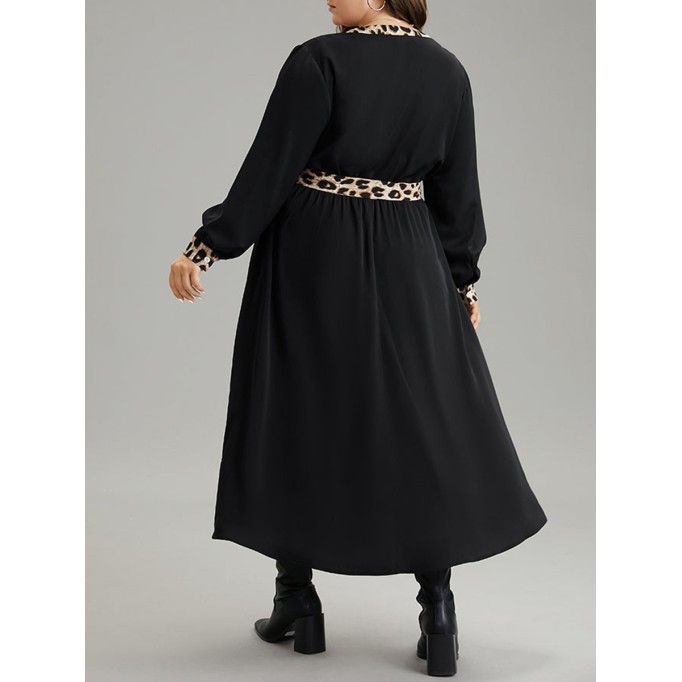 Elegant senior waist waist leopard belt dress MIDI