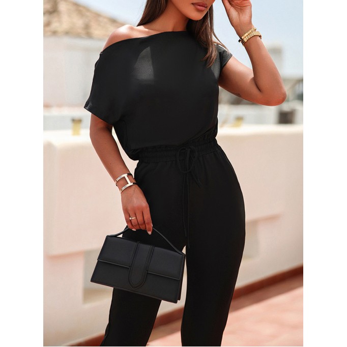 Fashionable solid color off shoulder jumpsuit