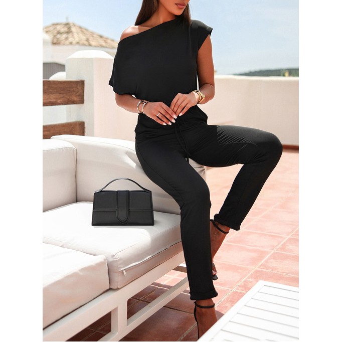 Fashionable solid color off shoulder jumpsuit