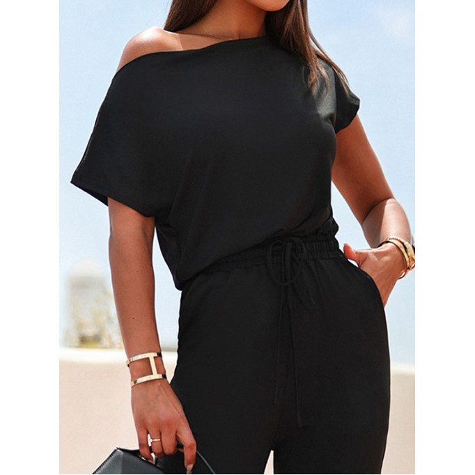 Fashionable solid color off shoulder jumpsuit