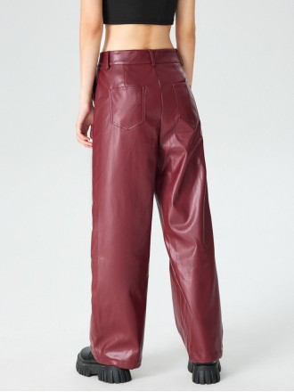 Faux Leather Solid High Waist Wide Leg Trousers