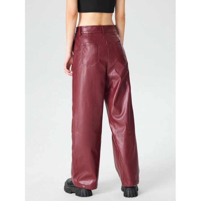 Faux Leather Solid High Waist Wide Leg Trousers