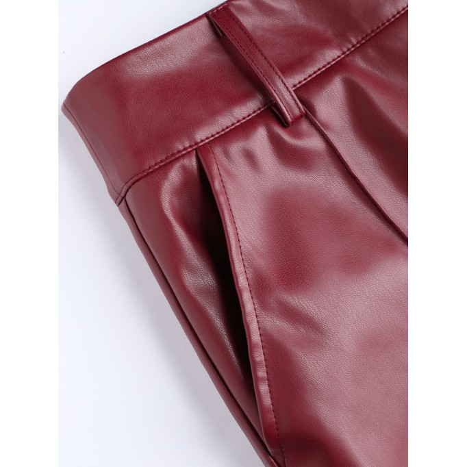 Faux Leather Solid High Waist Wide Leg Trousers