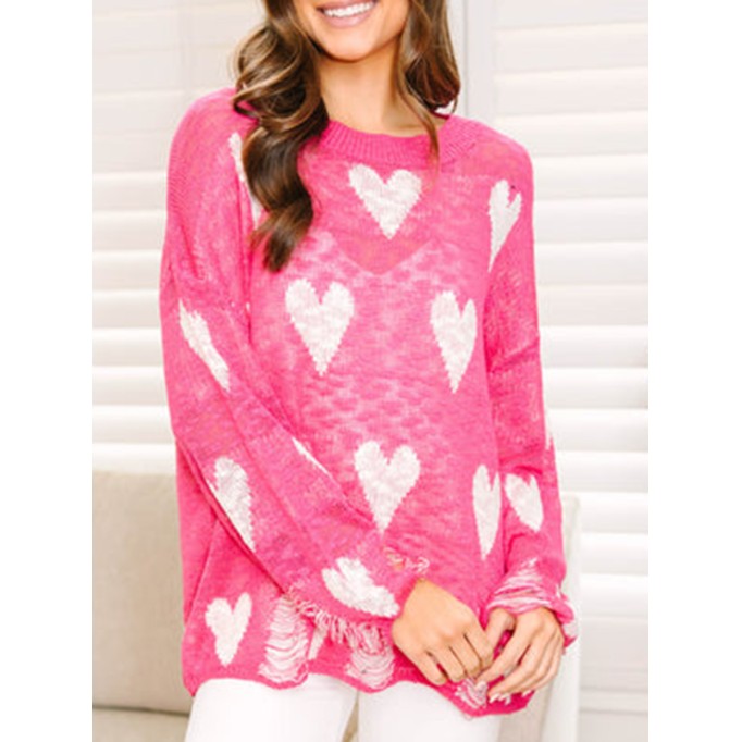 Pink Heart Print Sweater