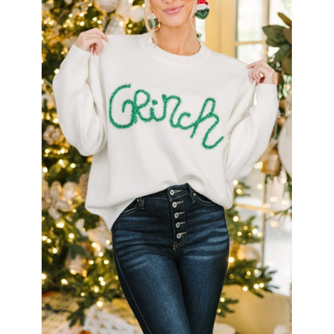 Cream White Script Sweater