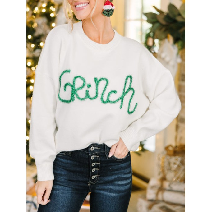 Cream White Script Sweater
