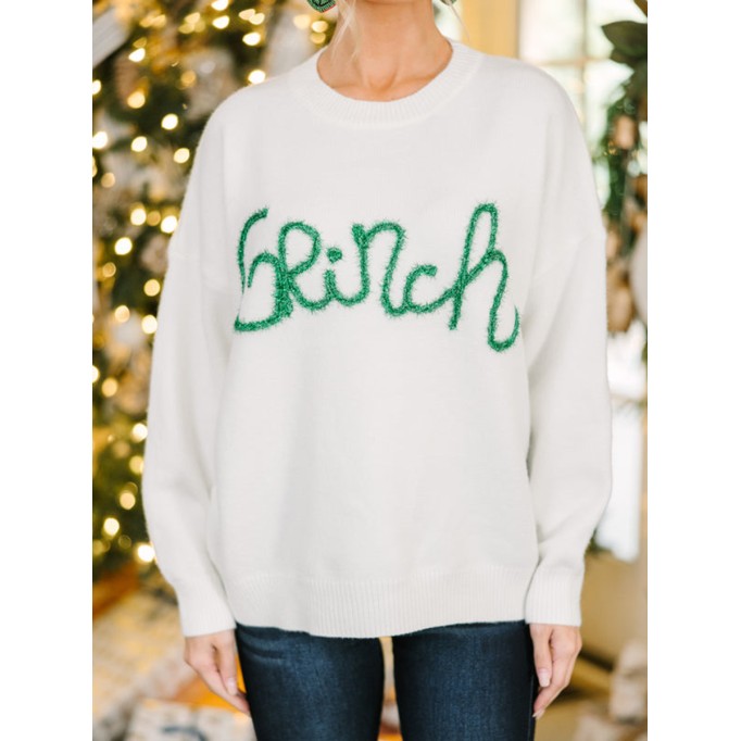 Cream White Script Sweater