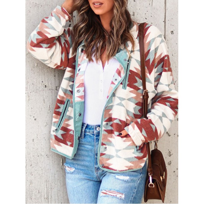 Fire Red Button Zip Pocket Fleece Jacket