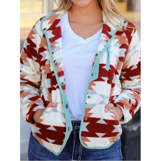 Fire Red Button Zip Pocket Fleece Jacket