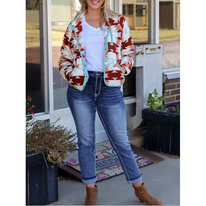 Fire Red Button Zip Pocket Fleece Jacket