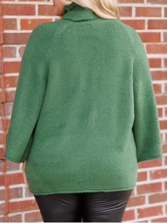 Flare sleeved high neck loose knit sweater