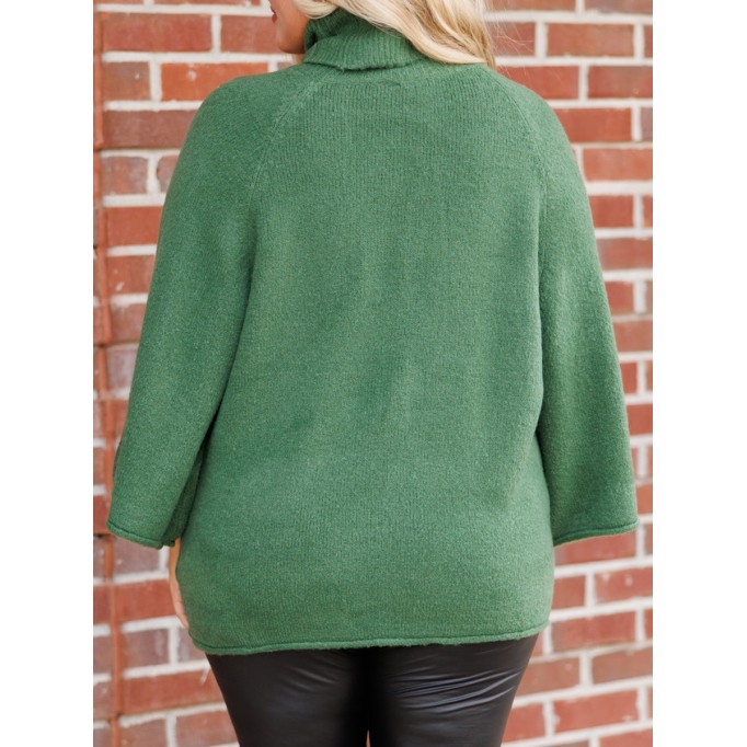 Flare sleeved high neck loose knit sweater
