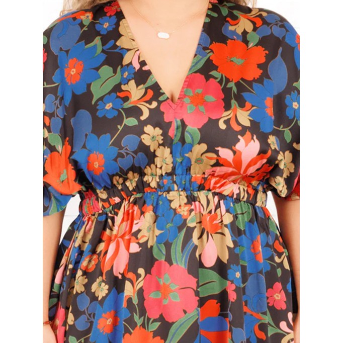 Floral Pattern Back Lace Up Waist Dress