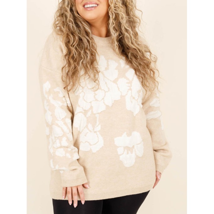 Floral pattern loose knit sweater