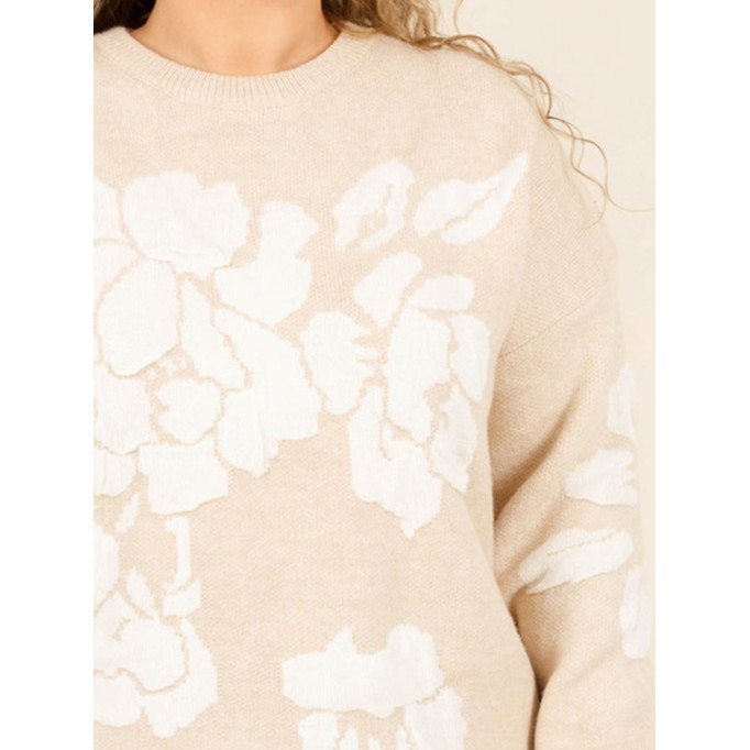 Floral pattern loose knit sweater