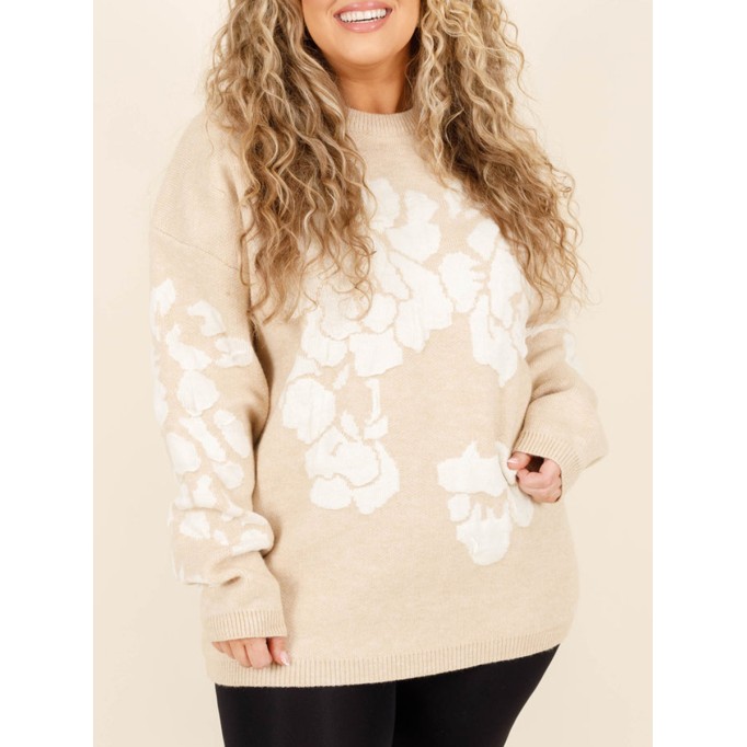 Floral pattern loose knit sweater