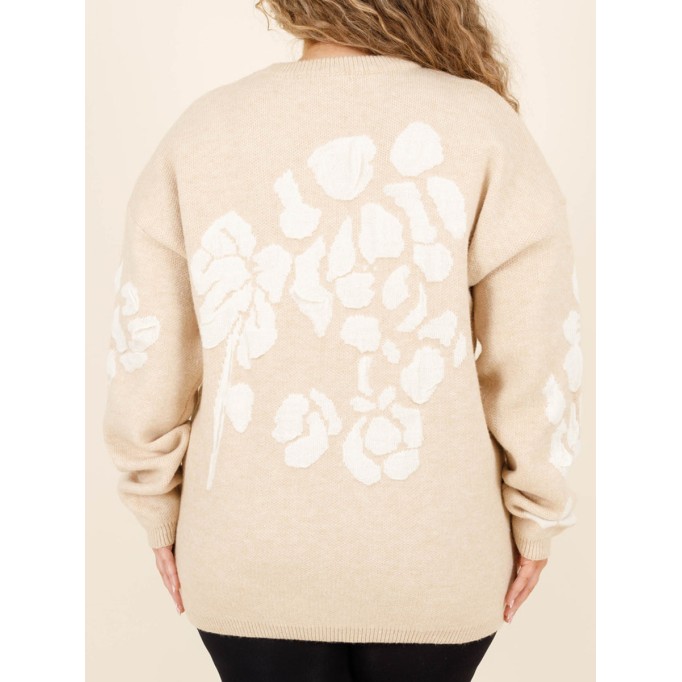 Floral pattern loose knit sweater
