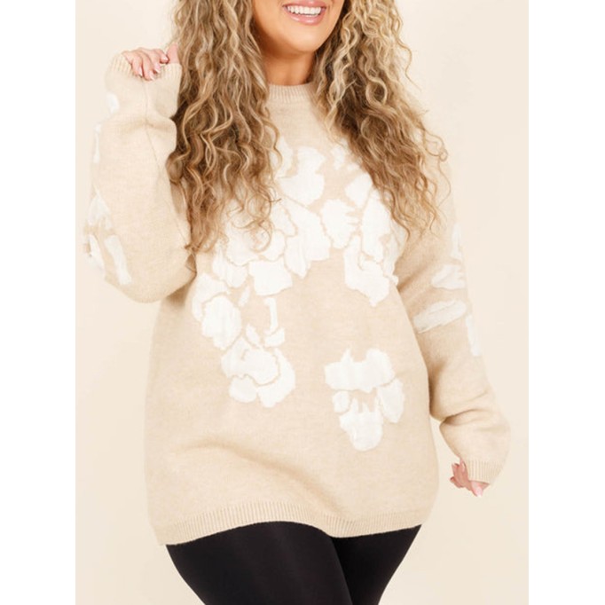 Floral pattern loose knit sweater