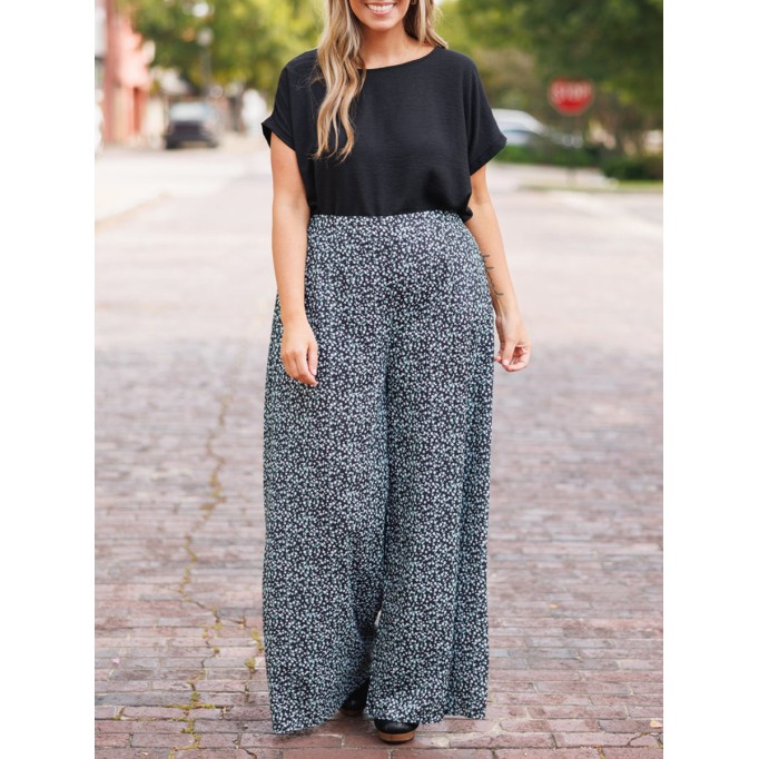 Floral pattern loose wide leg pants