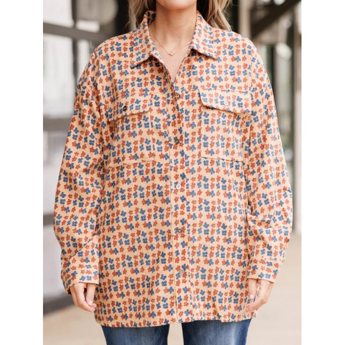 Floral pattern pocket loose jacket