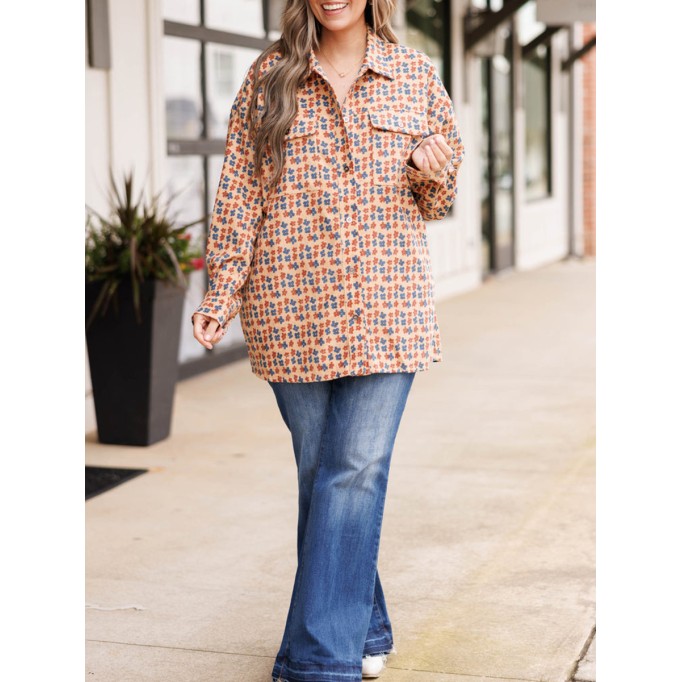 Floral pattern pocket loose jacket