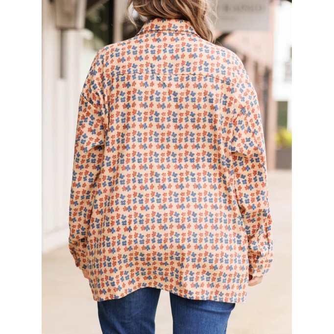 Floral pattern pocket loose jacket