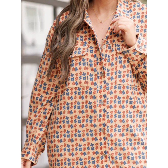 Floral pattern pocket loose jacket