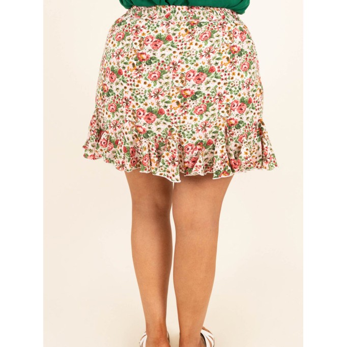 Floral Pattern Wooden Ear Edge Half Skirt