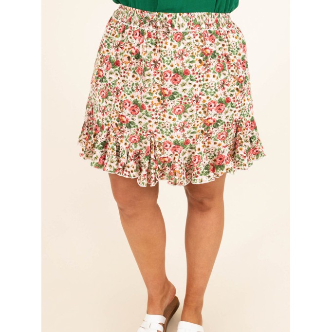 Floral Pattern Wooden Ear Edge Half Skirt