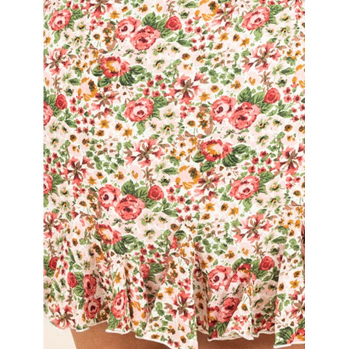 Floral Pattern Wooden Ear Edge Half Skirt