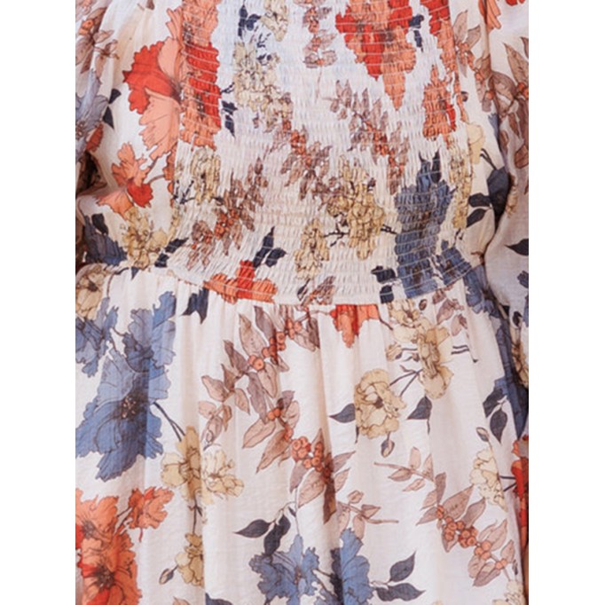 Floral patterned square neck pleated loose fitting dress