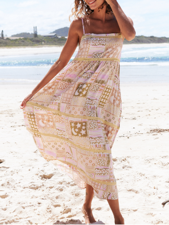 Floral print dress with halter geometric pattern