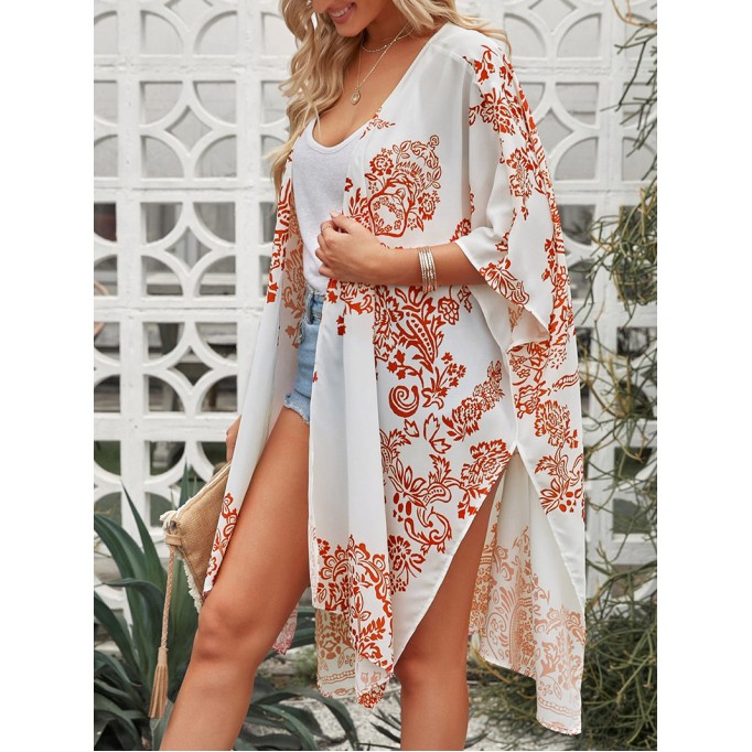 Floral Side Slit Cover Up