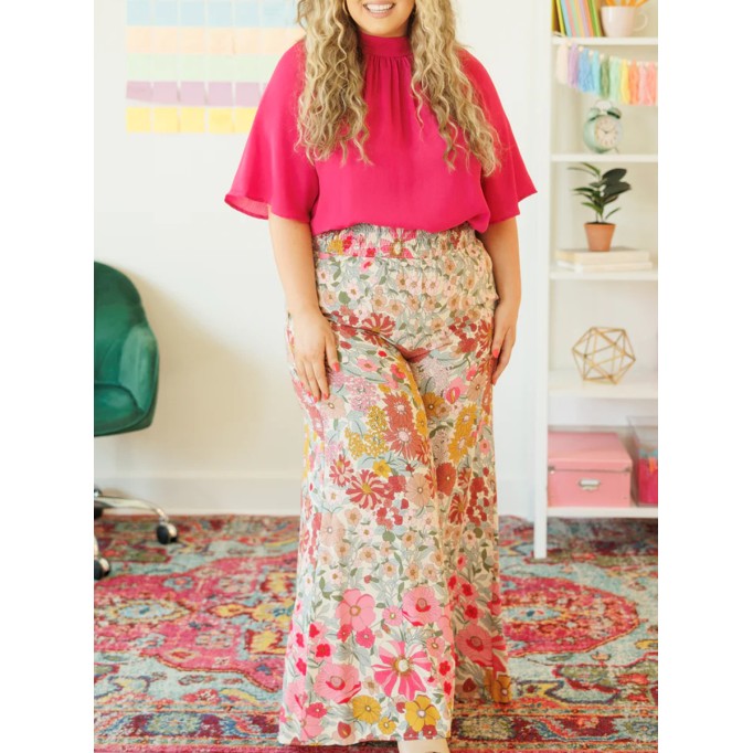 FLOWER PATTERN LOOSE WIDE LEG PANTS