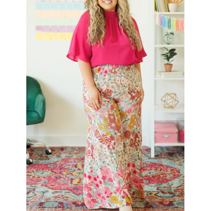 FLOWER PATTERN LOOSE WIDE LEG PANTS