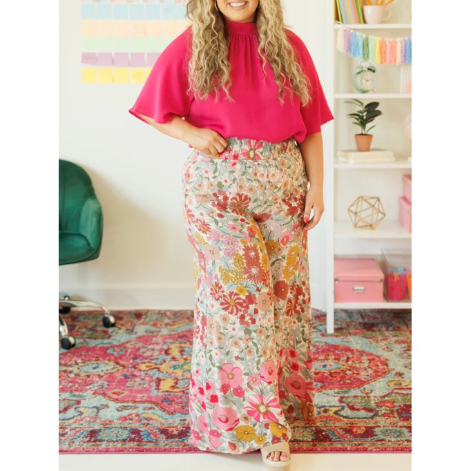 FLOWER PATTERN LOOSE WIDE LEG PANTS