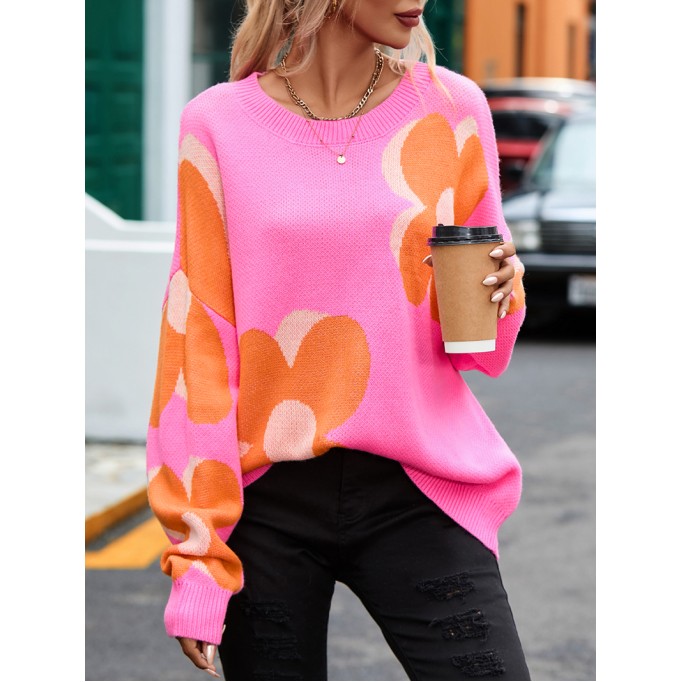 Flower Pattern Slouchy Sweater
