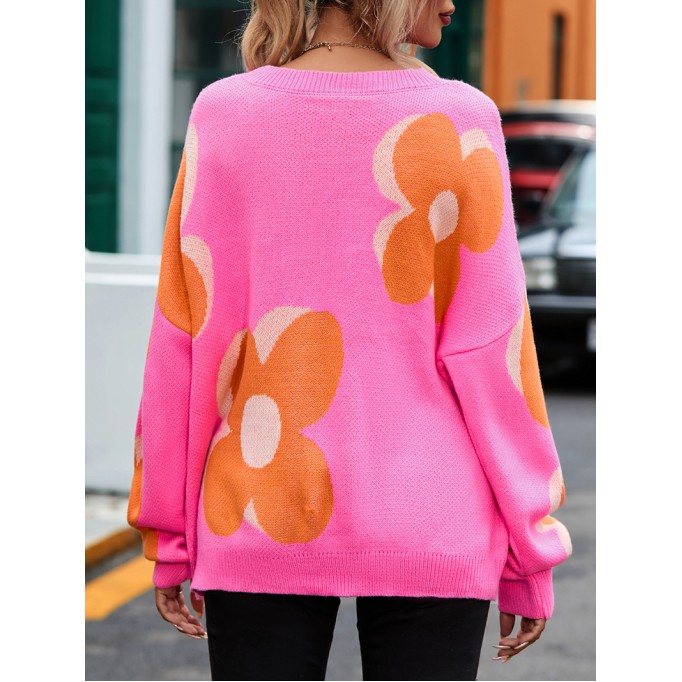 Flower Pattern Slouchy Sweater