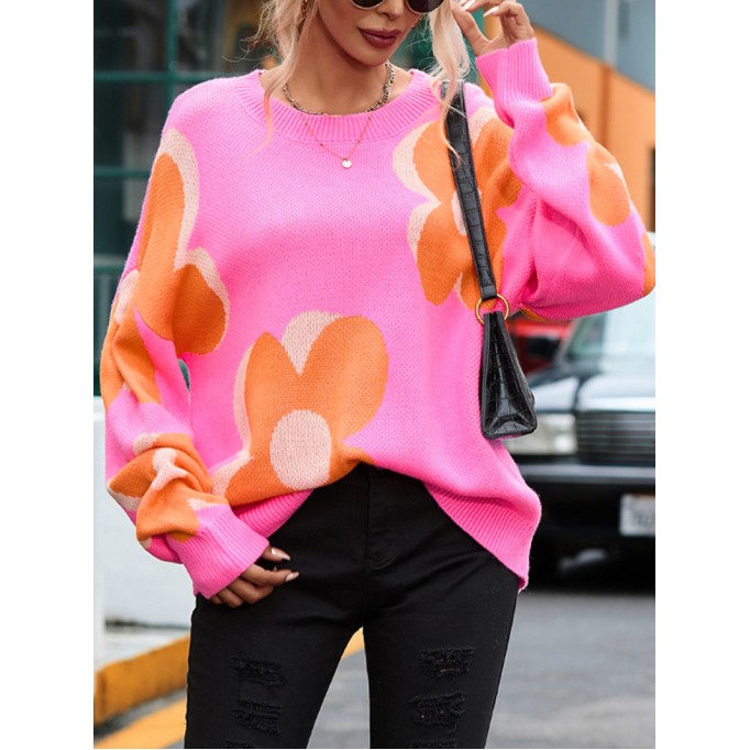Flower Pattern Slouchy Sweater