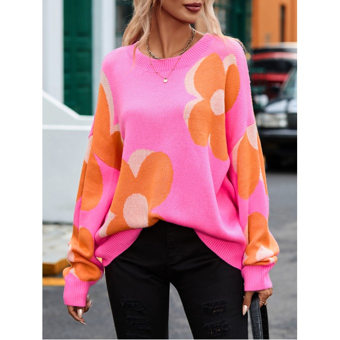 Flower Pattern Slouchy Sweater