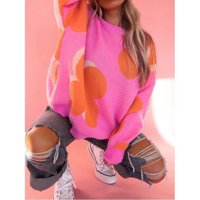 Flower Pattern Slouchy Sweater