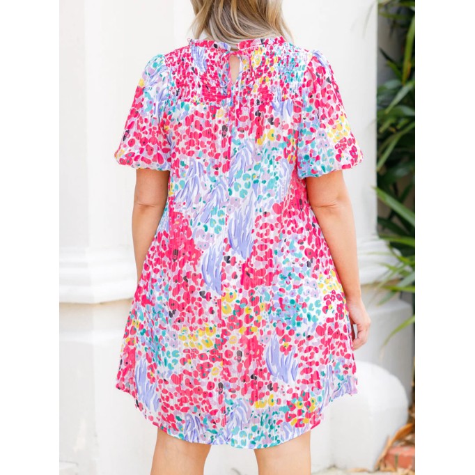 Flower patterned lantern sleeve dress