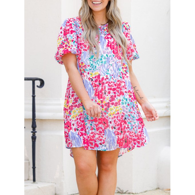 Flower patterned lantern sleeve dress