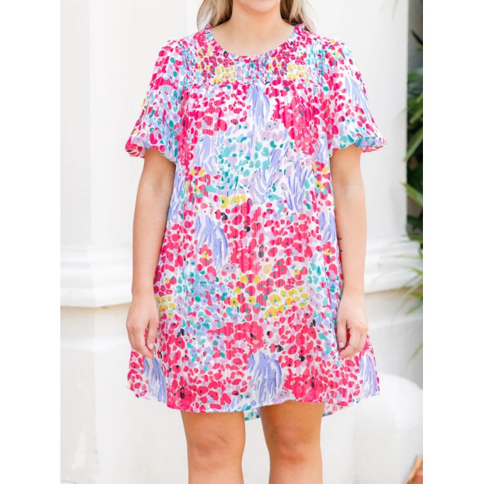 Flower patterned lantern sleeve dress