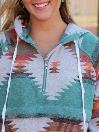 Geometric Half-Zip Drawstring Hoodie