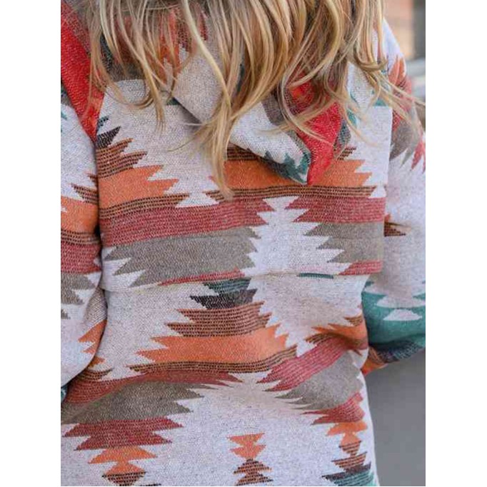 Geometric Half-Zip Drawstring Hoodie