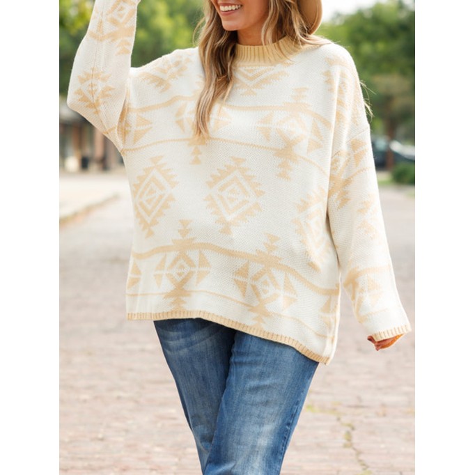 Geometric pattern loose knit sweater