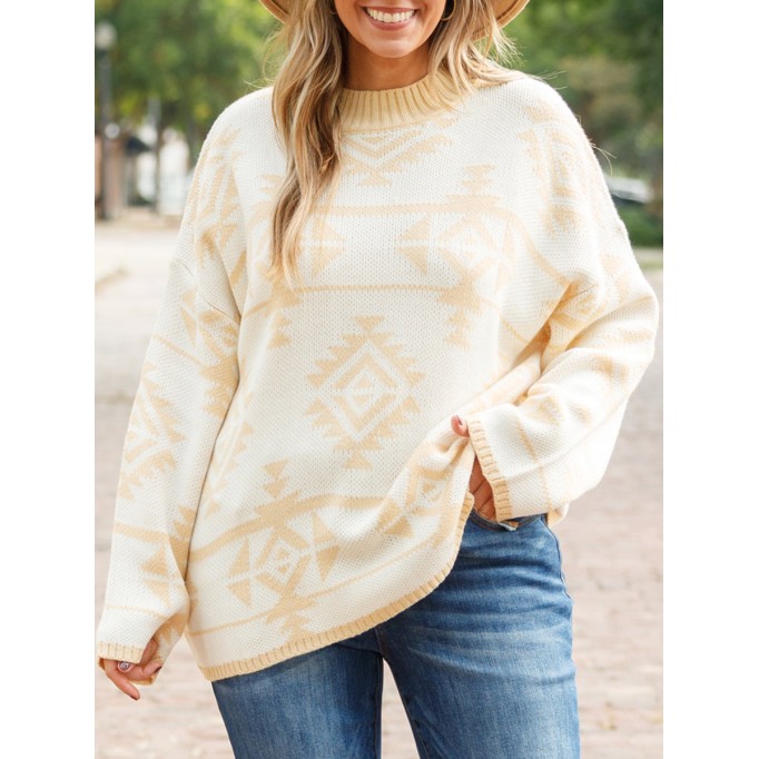 Geometric pattern loose knit sweater